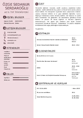 Acil Tıp Teknisyeni CV Örnekleri cv indir
